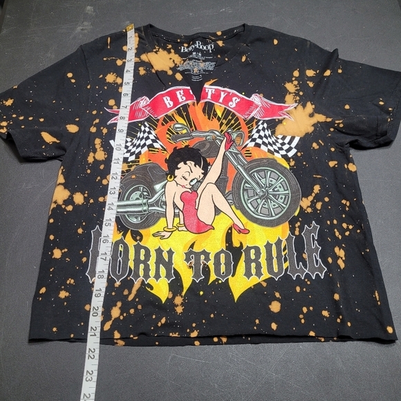 Betty Boop Biker Black Bleached Tie Dye Crop Top Size Medium - Picture 4 of 6